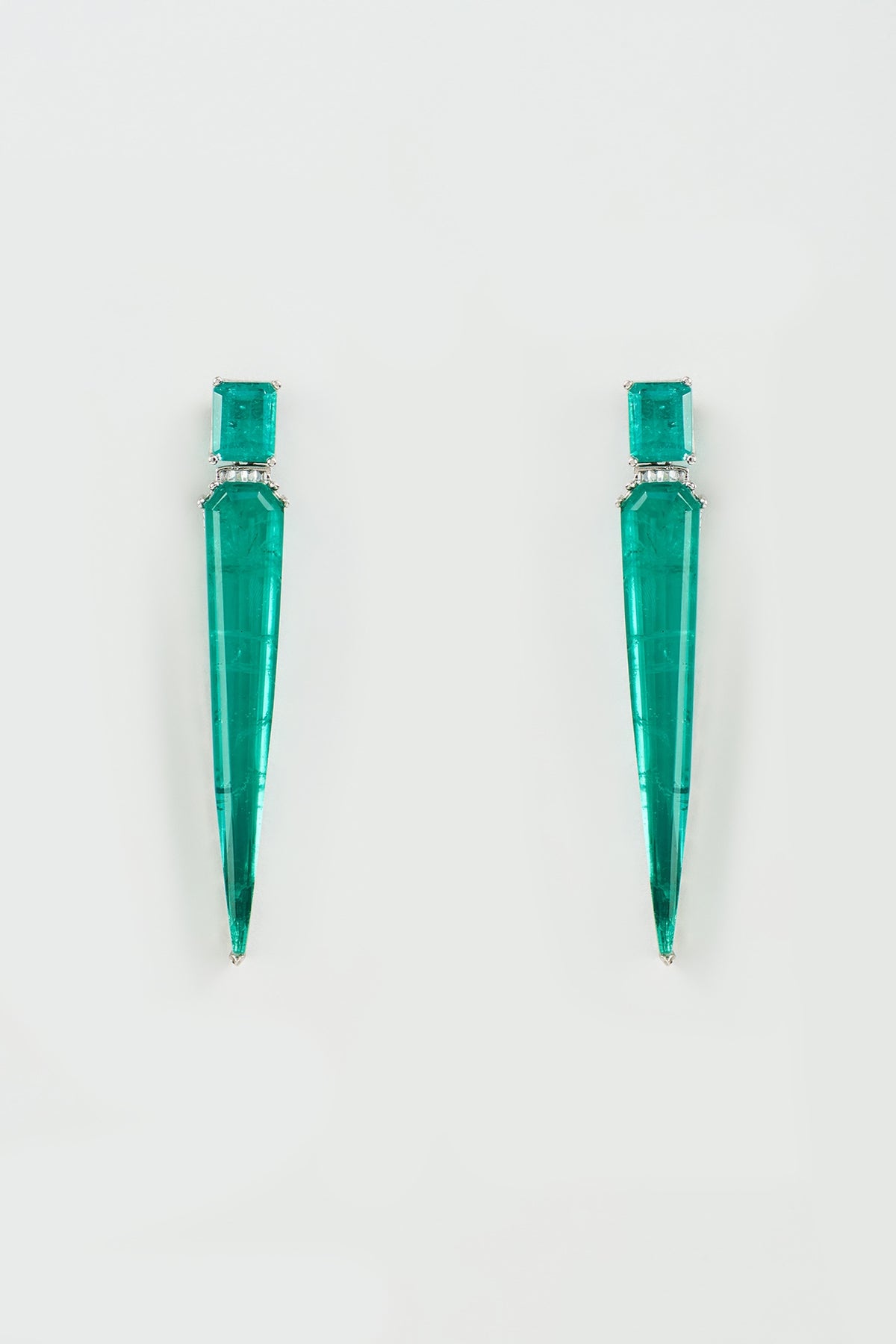 White Finish Emerald Synthetic Stone Stud Earrings