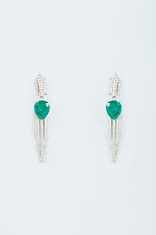 White Finish Zircon & Green Stone Dangler Earrings