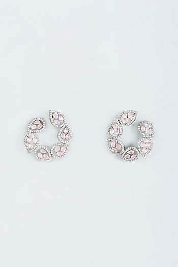 White Finish Zircon & Pastel Stone Hoop Earrings