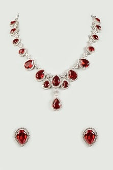 White Finish Ruby Necklace Set