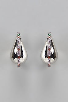 White Finish Zircon Teardrop Stud Earrings