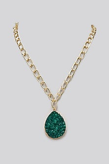 Gold Finish Green Stone Link Chain Necklace