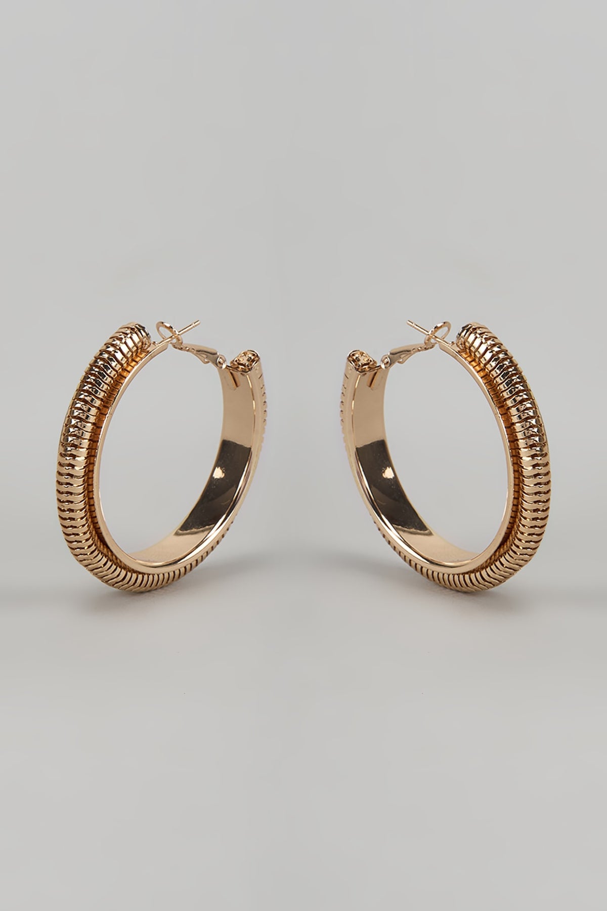 Rose Gold Finish Textured Hoop Earrings