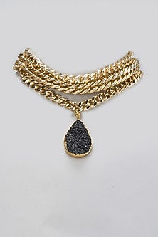Gold Finish Black Stone Link Chain Necklace
