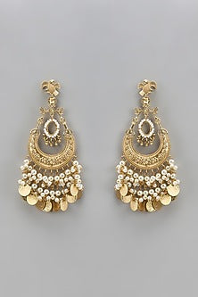 Gold Finish Pearl Chandbali Earrings