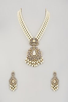 Gold Finish Pearl Long Necklace Set