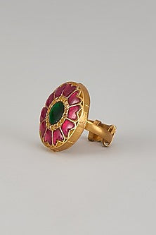Gold Finish Kundan Polki Adjustable Ring
