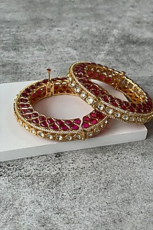 Gold Finish Kundan Polki Bangles (Set of 2)