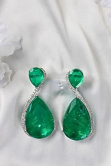 White Finish Emerald Doublet Stone Dangler Earrings