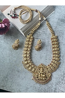 Gold Finish Temple Long Necklace Set