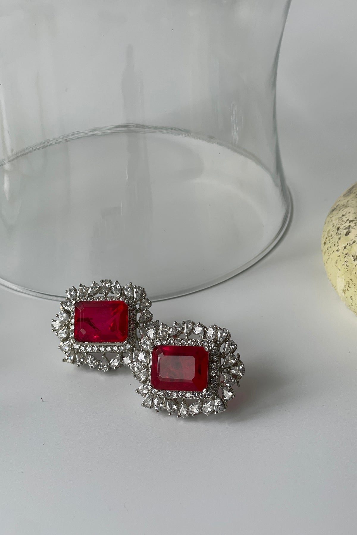 White Finish Zircon & Ruby Choker Necklace Set