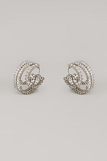 White Finish Zircon Layered Hoop Earrings