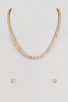 Gold Finish Zircon Long Necklace Set