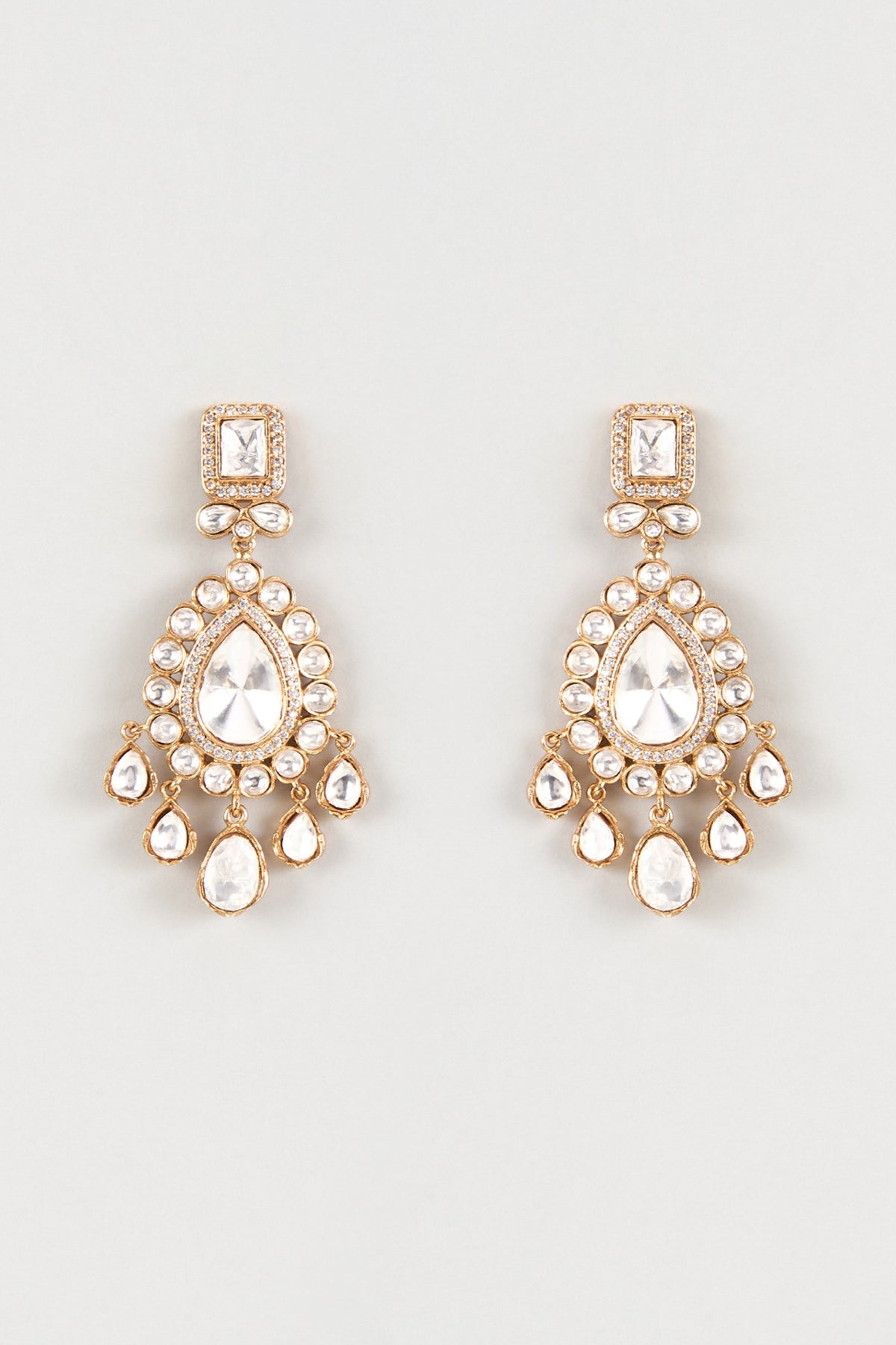 Gold Finish Kundan Polki Dangler Earrings