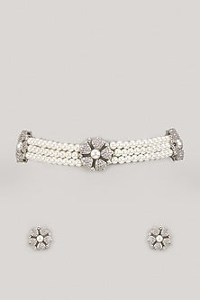 White Finish Zirconia Collar Necklace Set