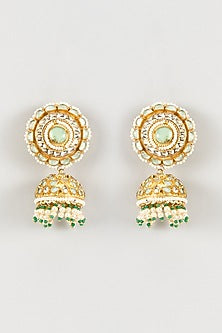 Gold Finish Kundan Polki Jhumka Earrings