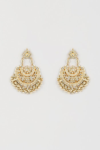 Gold Finish Pachi Kundan Polki Chandbali Earrings
