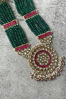 Gold Finish Pachi Kundan & Beaded Long Necklace Set