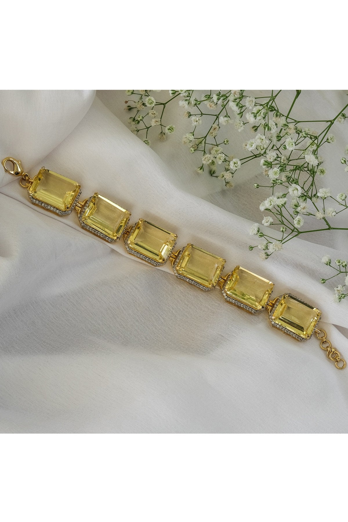 White Finish Yellow Zircon Choker Necklace Set