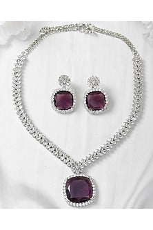 White Finish Zircon Long Necklace Set