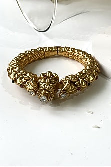 Gold Finish Pink & Green Stone Temple Kada