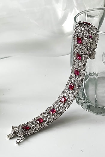 White Finish Zircon & Pink Stone Bracelet