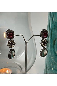 Black Rhodium Finish Kundan Polki & Ruby Synthetic Stone Choker Necklace Set