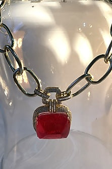 Gold Finish Ruby Synthetic Stone Doublet Long Necklace