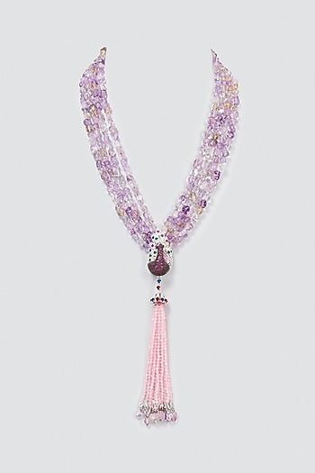 Purple Long Peacock Pendant Quartz Necklace