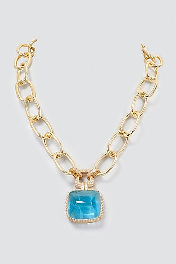 Gold Finish Blue Sapphire Necklace