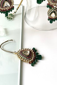 Gold Finish Kundan Polki & Green Beaded Choker Necklace Set