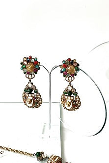 Antique Gold Finish Kundan Polki & Multi-Colored Stone Long Necklace Set