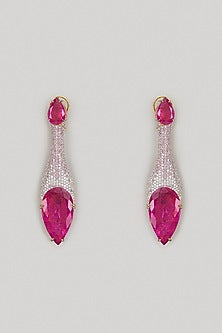 White Finish Pink Stone Zircon Dangler Earrings