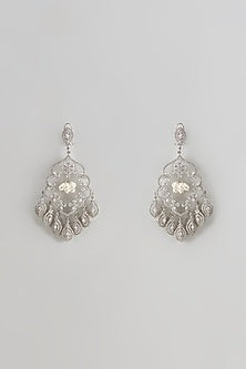 White Finish Zircon & Pearl Dangler Earrings