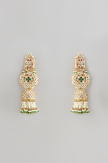 Gold Finish Kundan Polki & Pearl Dangler Earrings