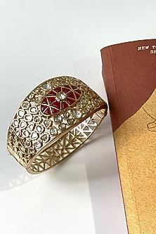Gold Finish Kundan Polki & Red Stone Bangle
