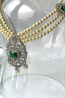 White Finish Pearl & Zircon Long Necklace