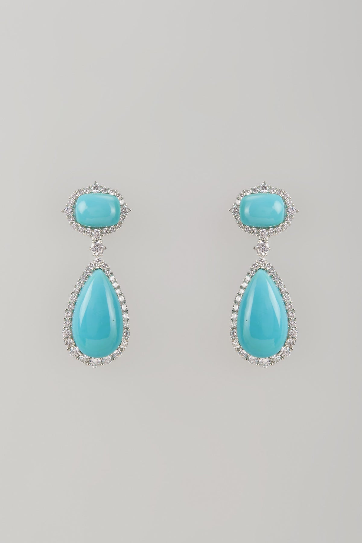 White Finish Turquoise Stone & Zircon Dangler Earrings