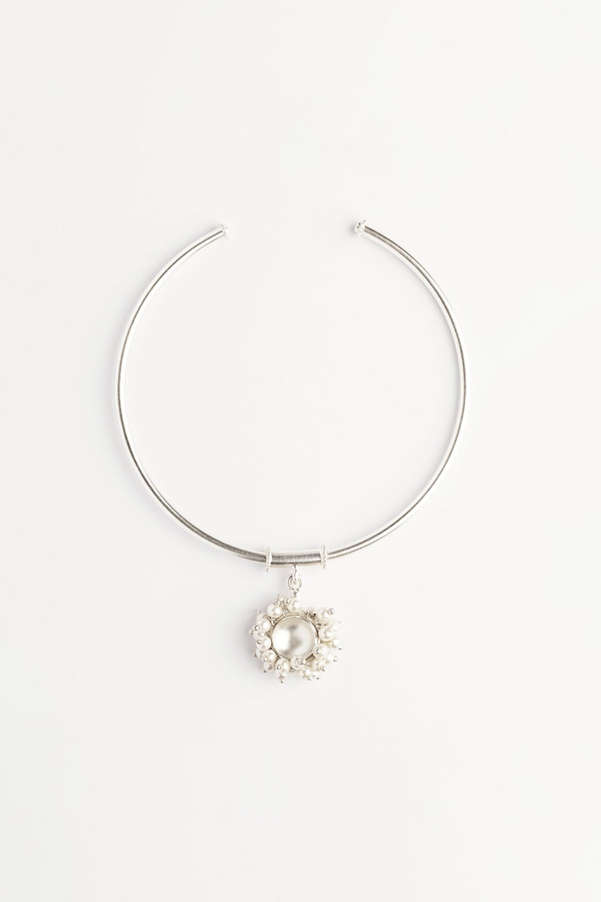 White Finish Silver Pearl Anklet