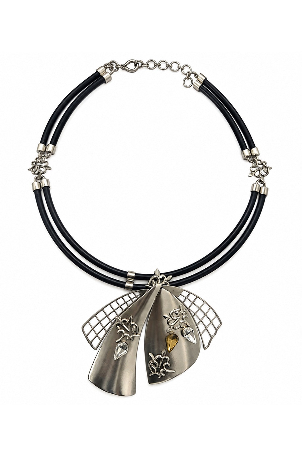 Silver Finish Crystal Sculpted Statement Necklace