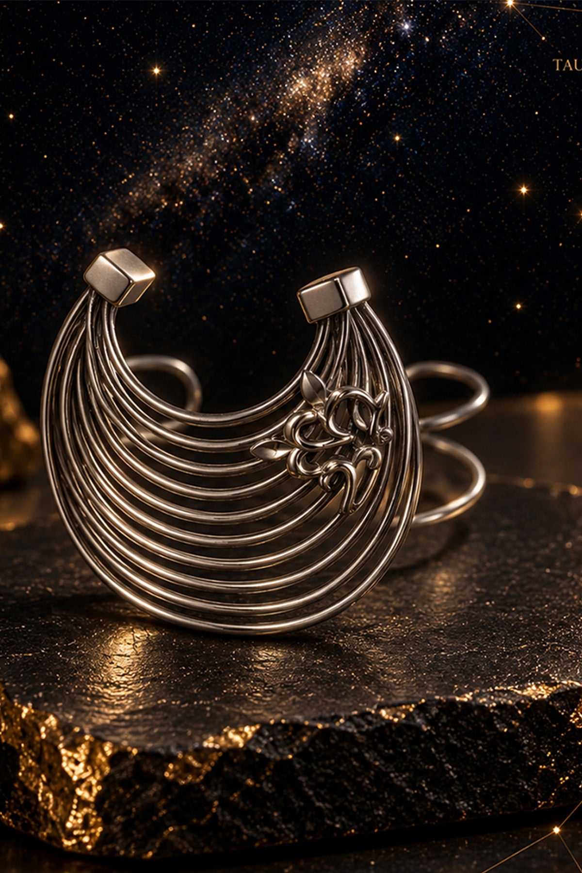 Silver Finish Floral Cuff Bangle