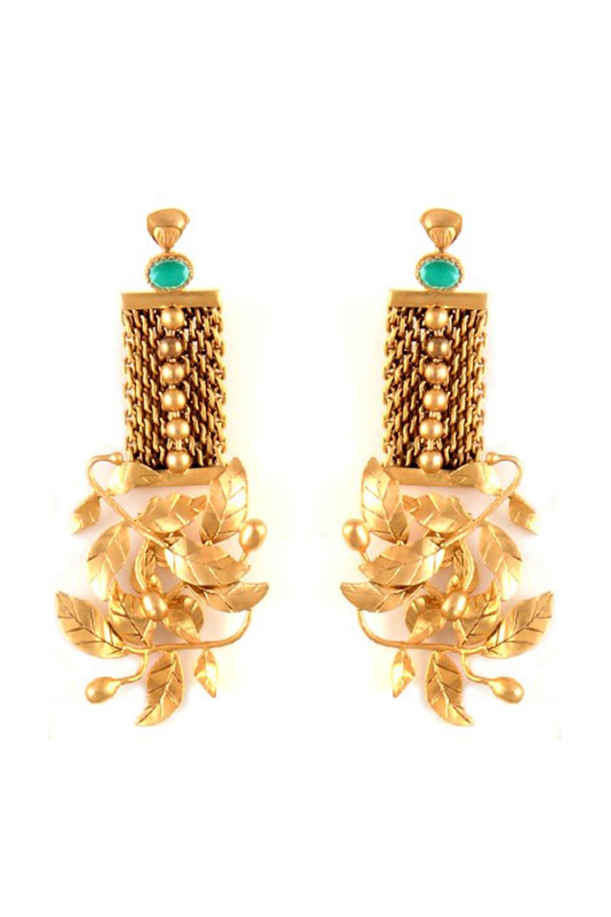 Gold Finish Crystal Mesh Dangler Earrings