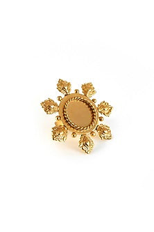 Gold Finish Engraved Floral Ring
