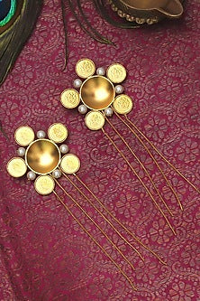 Gold Plated Coin Floral Temple Stud Earrings