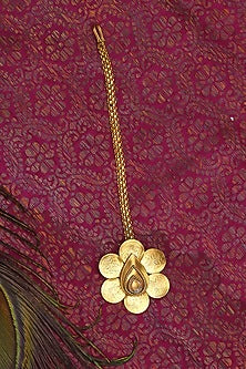 Gold Plated Coin & Crystal Temple Floral Maangtikka