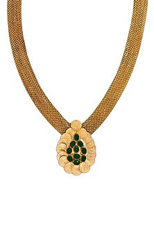 Gold Plated Green Crystal & Coin Long Pendant Necklace