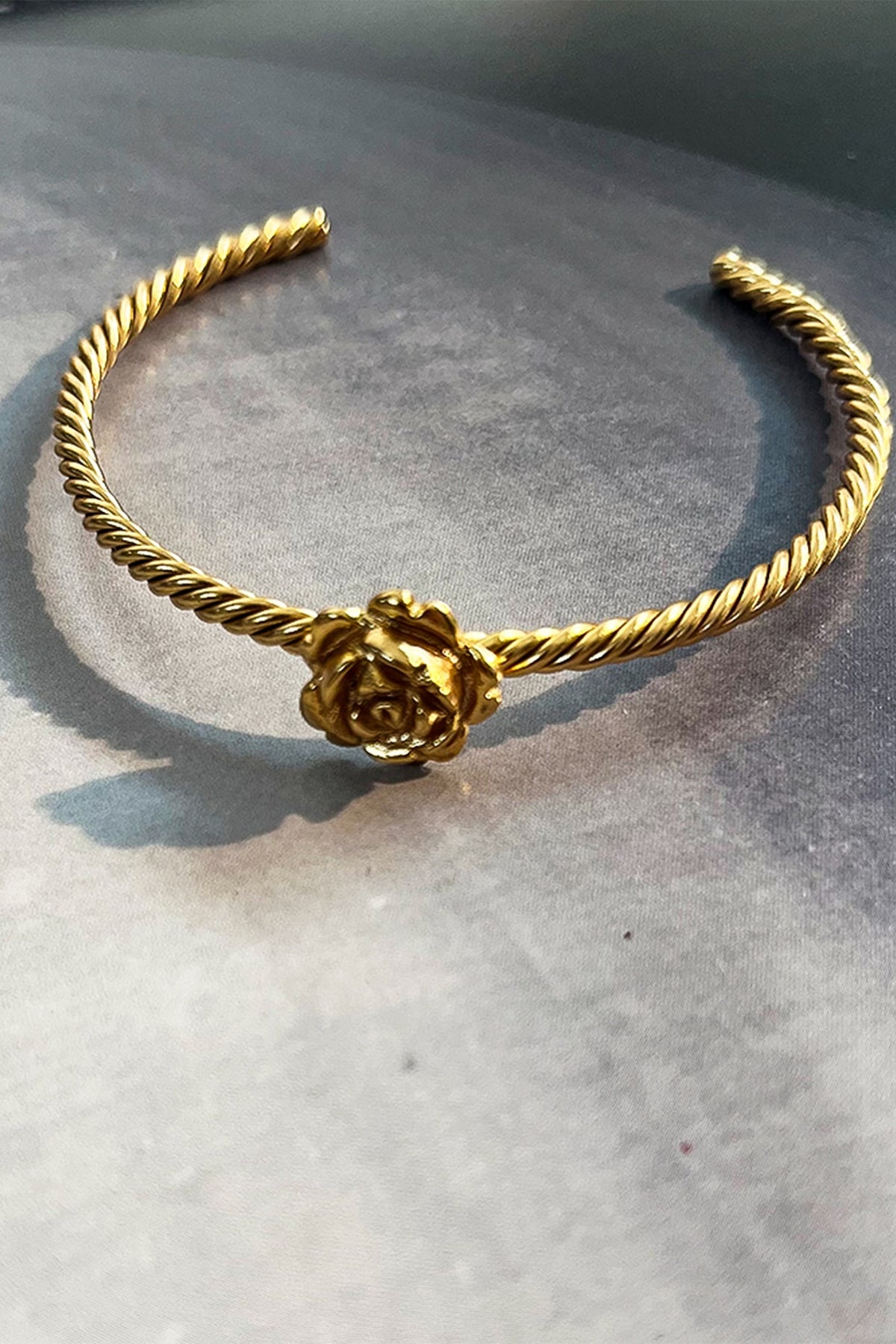Gold Plated Rose Cuff Bangle