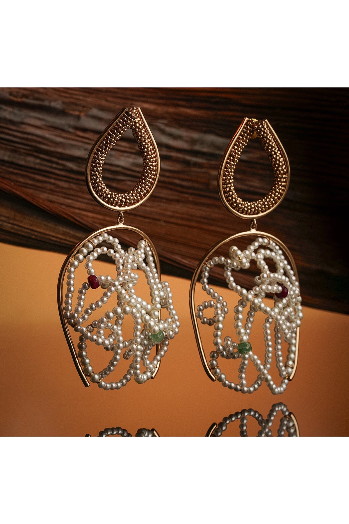 Gold Plated Emerald & Ruby Dangler Earrings