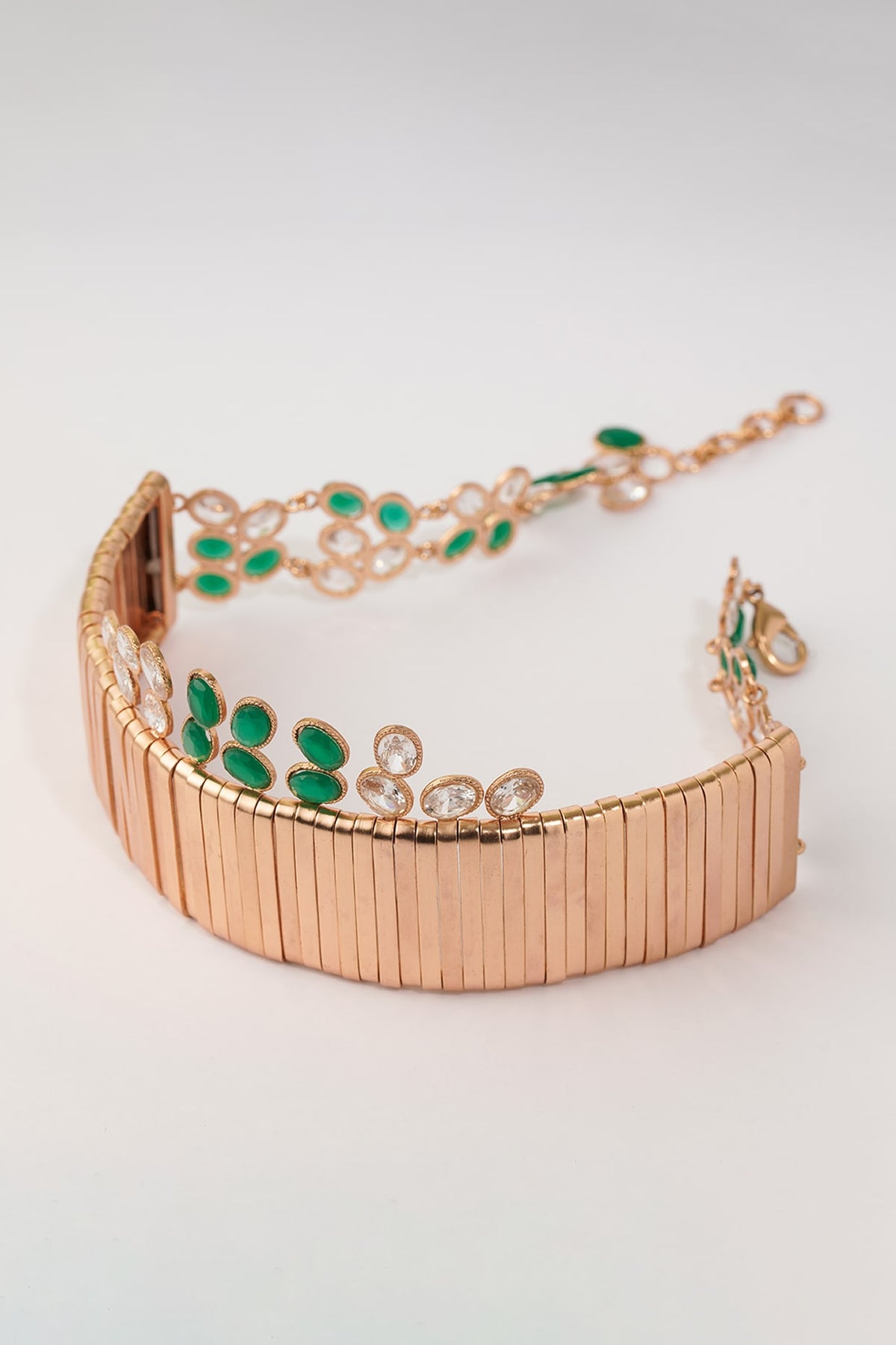 Gold Plated Emerald & Crystal Flexible Choker Necklace