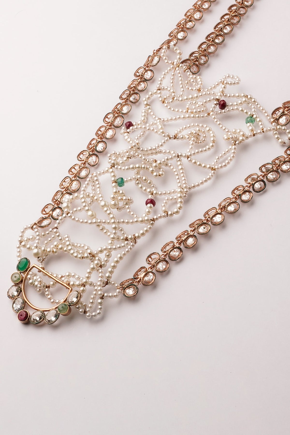 Gold Plated Pearl & White Crystal Necklace